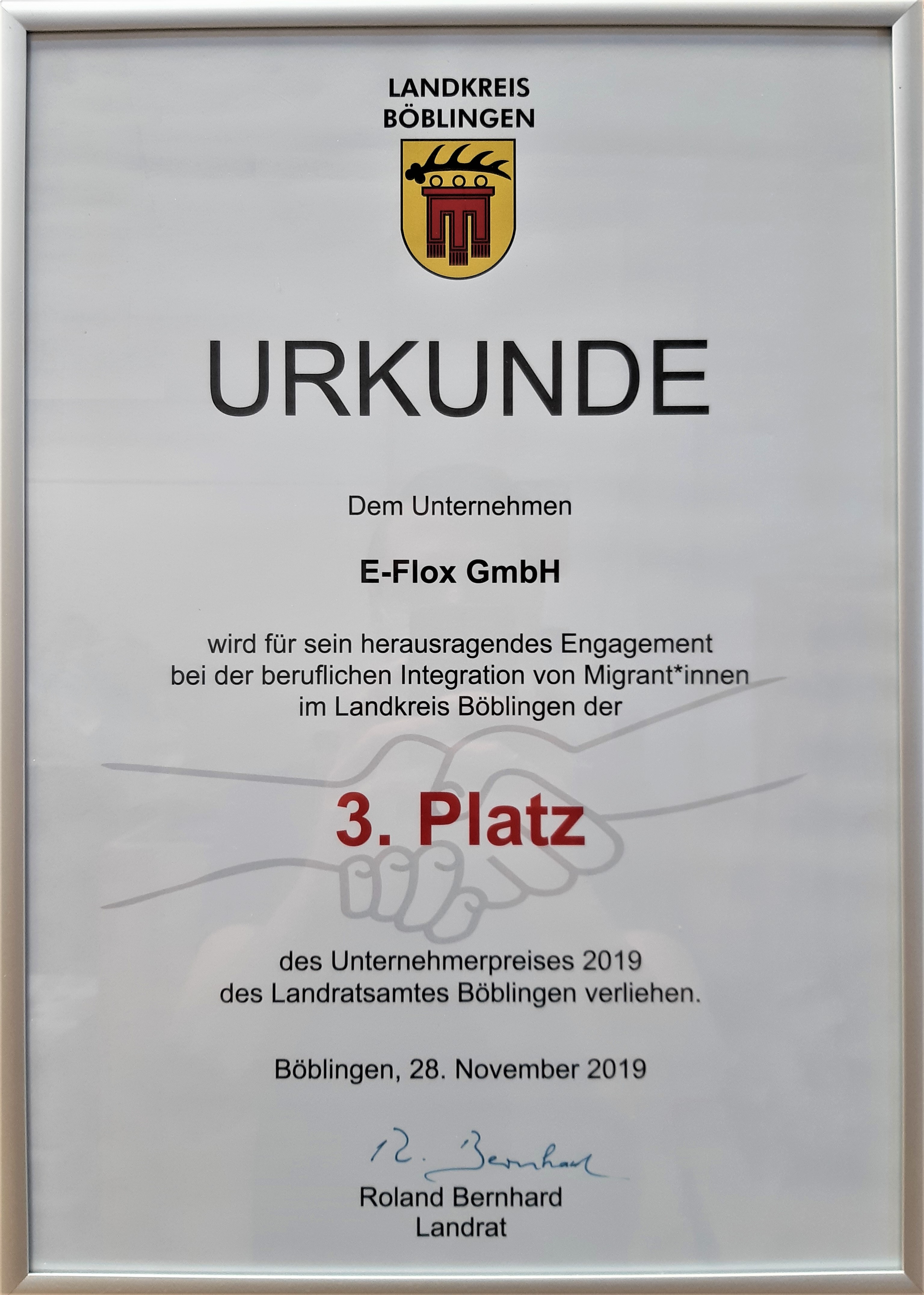 <p style="text-align: center;">Auszeichnung f&uuml;r die Ausbildung von Migranten</p>