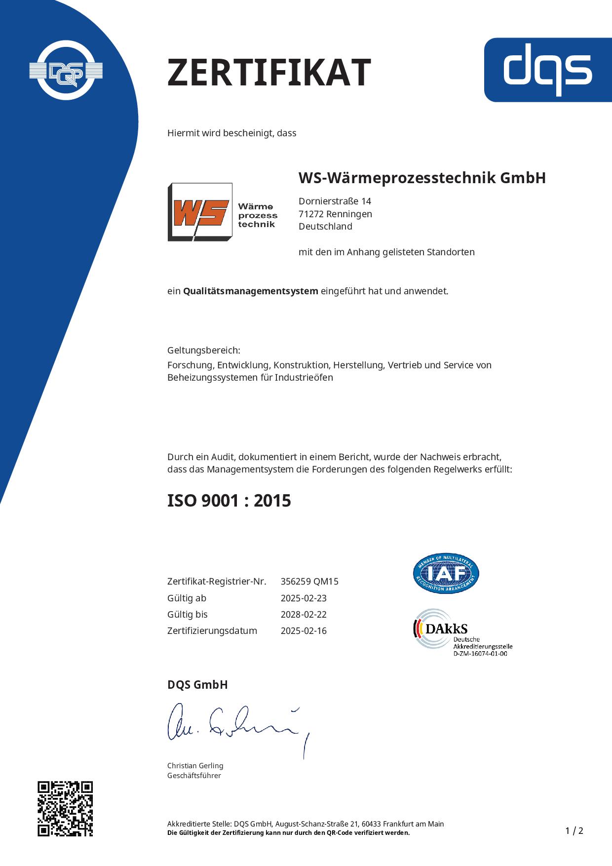 ISO 9001 Zertifikat